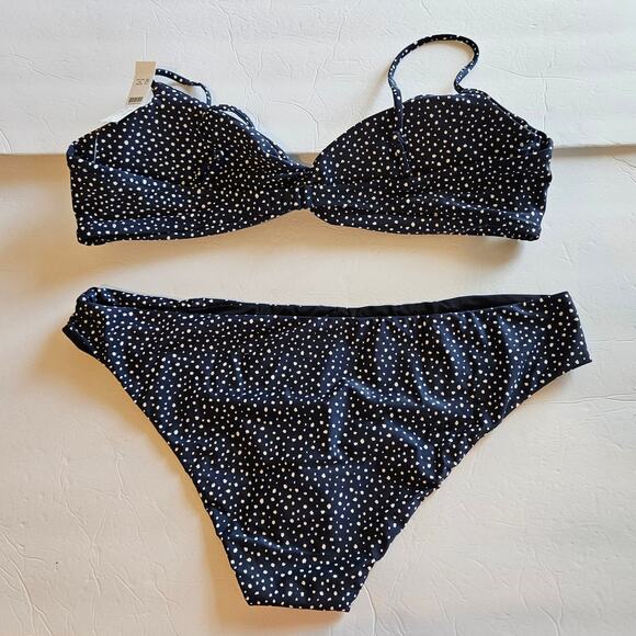 J Crew Spotted Strappy Twist Top Hipster Bikini Swim Set Plus 2x Swim Beach Pool - Picture 2 of 8